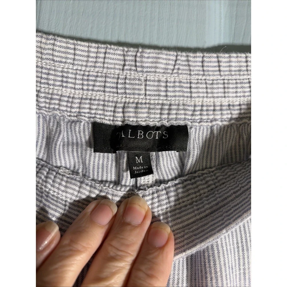 Talbots Linen Cotton Blend Blue Stripe Pants Sz Medium. Straight Leg.